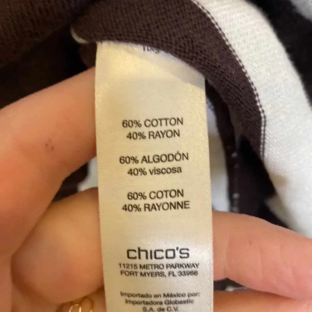 Chico’s Suki Side Tie Pullover Sweater Stripes 3/4 Sleeve Hem Tie EUC Sz XL - Picture 4 of 13